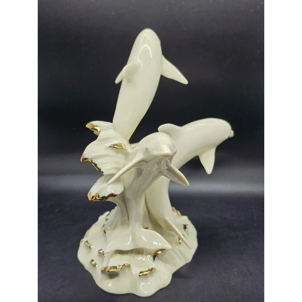 Vintage Lenox Dolphins of Splendor Gold Trim Ocean Waves Figurine Statue 8